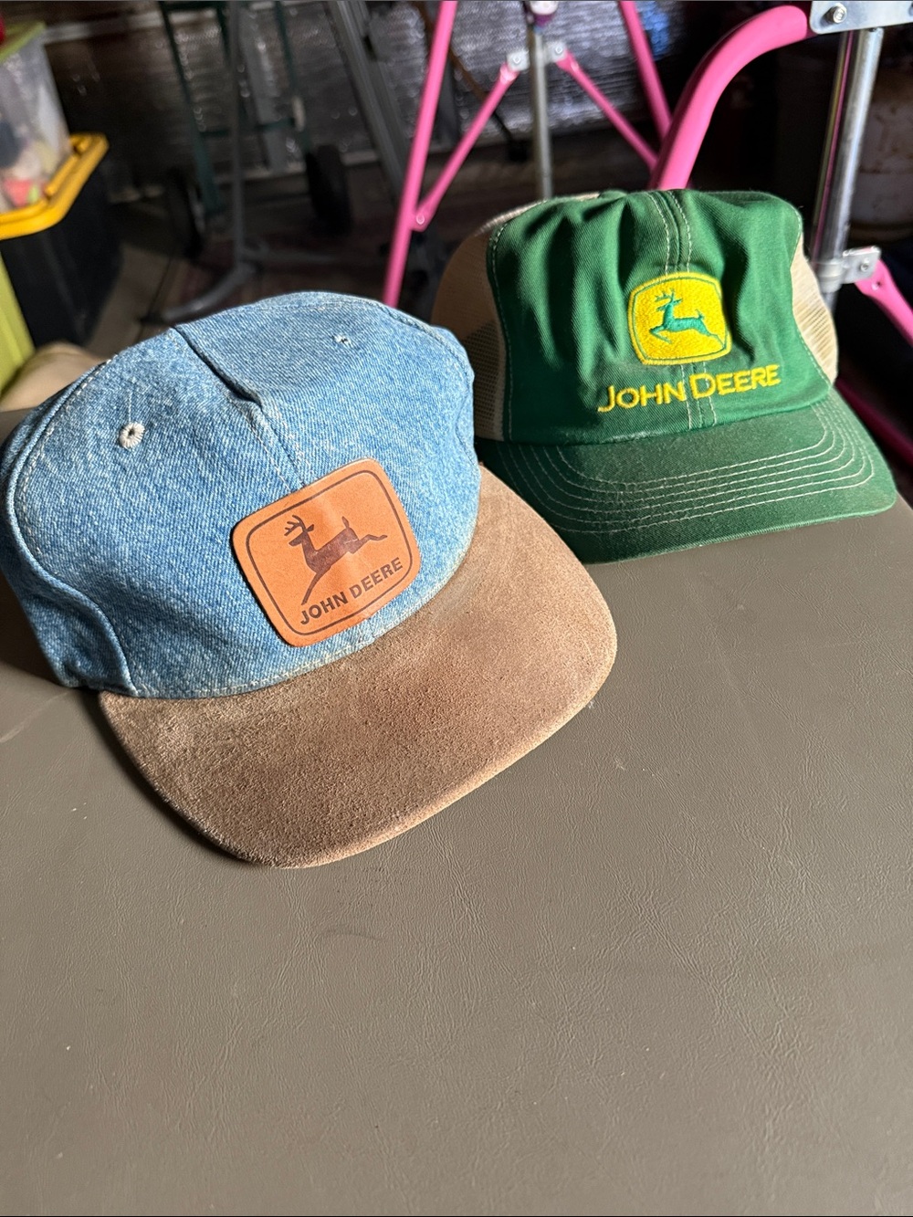 John Deere Denim Blue and Brown Cap with Green and Yellow Trucker Hat